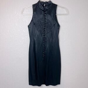 Vintage L.A. GLO Black Mini Fitted High Neck Dress Size 3/4